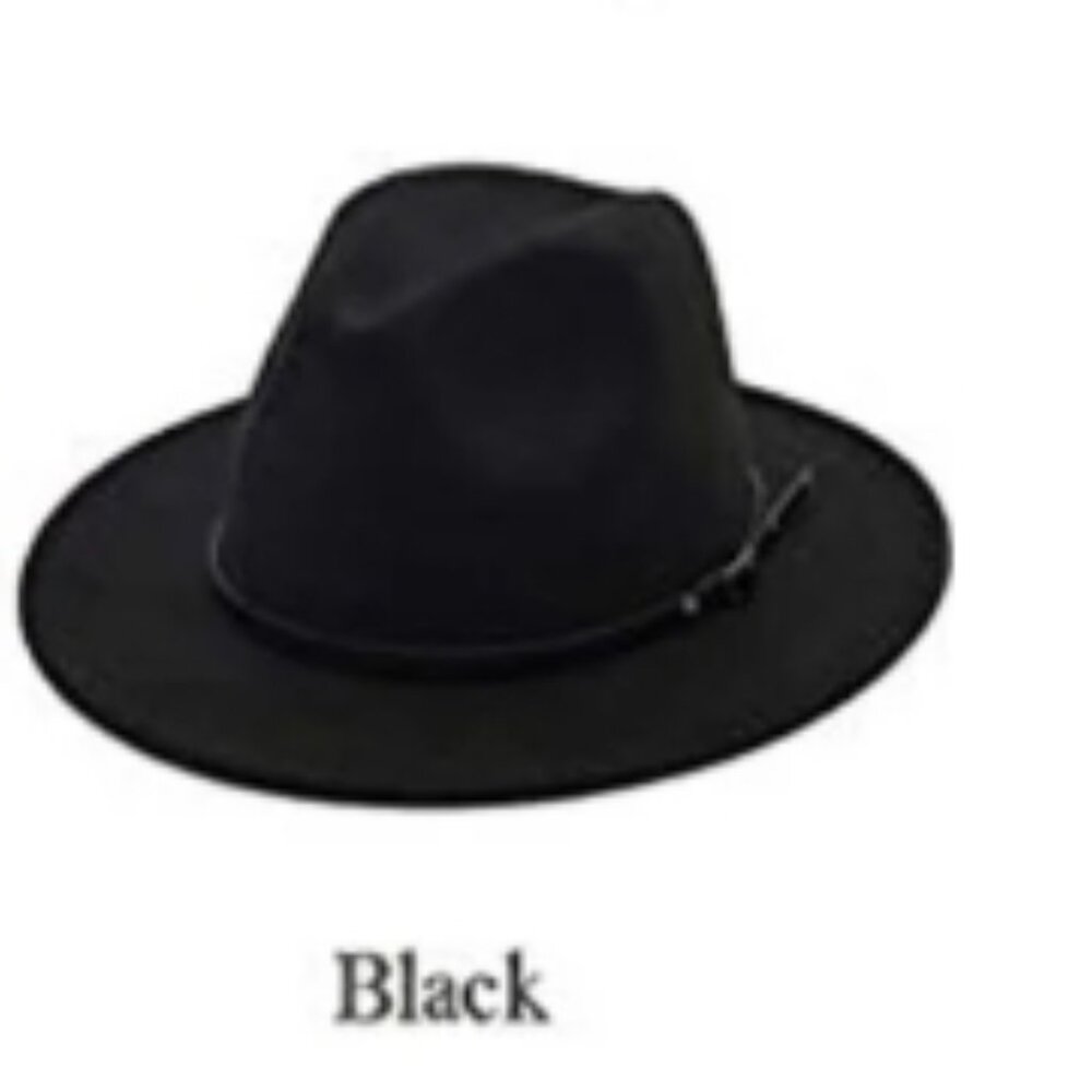 NEW Black Wool Blend Felt Fedora Hat w/ Faux Leather Band
